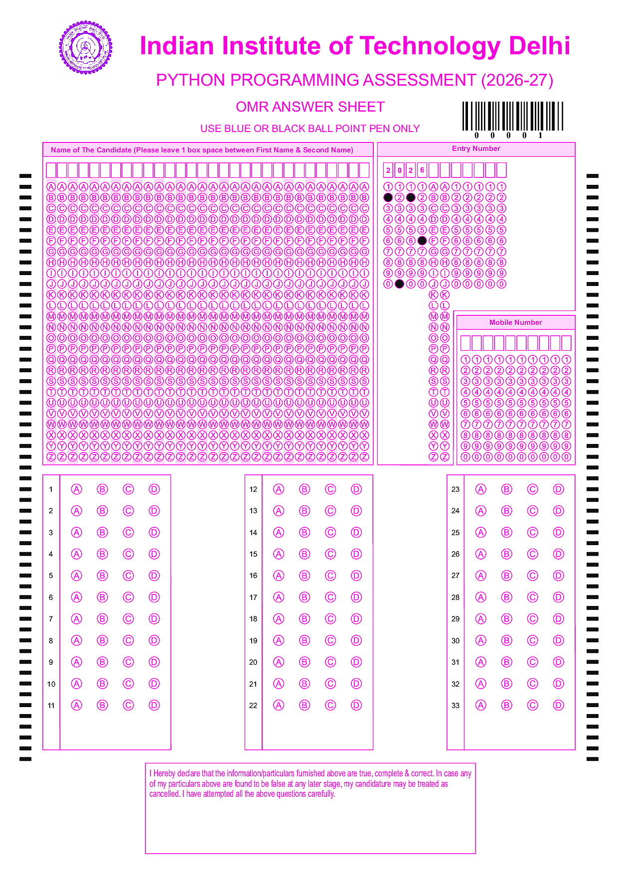 OMR sheet